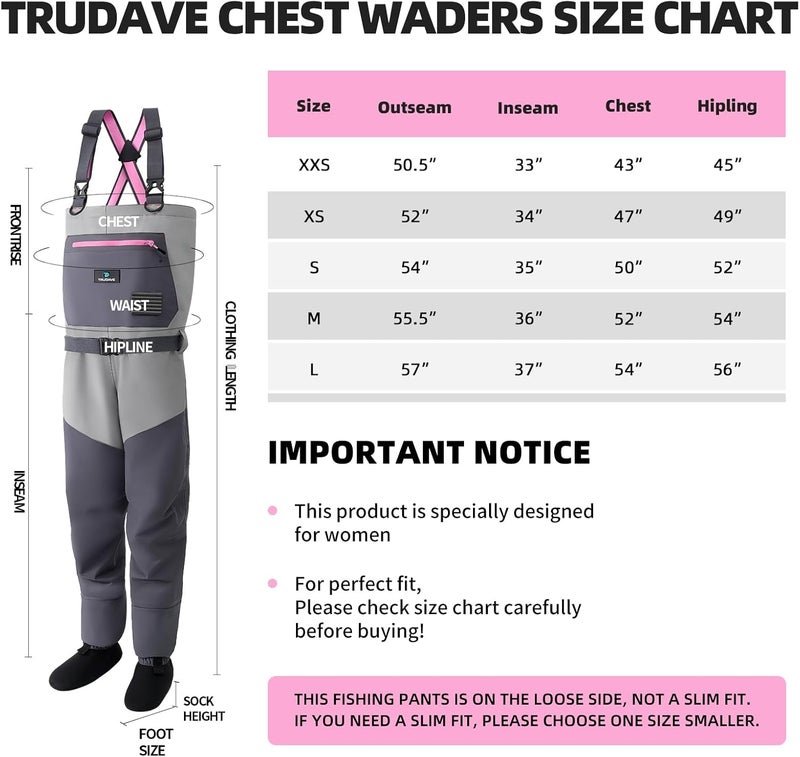 Trudave Store Women's Fishing Waders, Insulated Chest Waders with Stockingfoot Waterproof Neoprene Hunting Waders for Women - Image 5